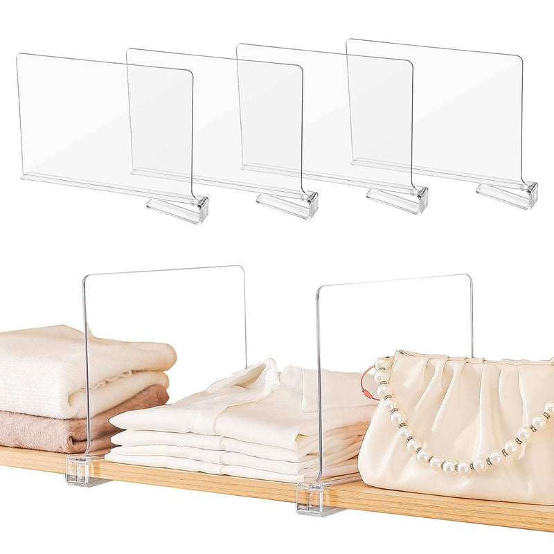 Acrylic Shelf Dividers,4 Pcs Closets Shelf Organizer For Clothing Handbags Books