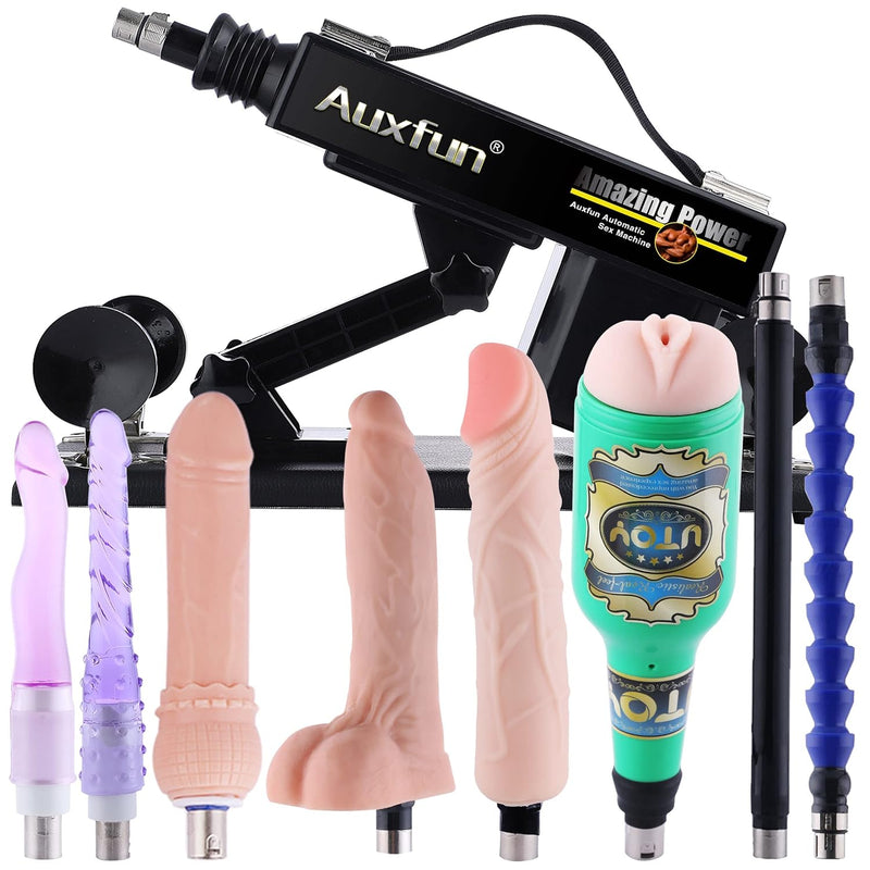 Auxfun Thrusting Sex Machine With Realistic Dildos For Men, Automatic Love Machines With Masturbator Cup Adjustable Pumping Gun For Couple With 8 Attachments For 3 Xlr Connector