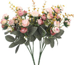 7 Branch 21 Heads Artificial Flowers Bouquet Mini Rose Wedding Home Office Decor,Pack of 2 (2 PCS Pink)