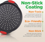 13-Inch Nonstick Pizza Tray - Round Carbon Steel Non-Stick Pizza Baking Pan with Perforated Holes, Premium Bakeware Pizza Screen with Silicone Grip Handles, Dishwasher Safe - NCBPIZ1