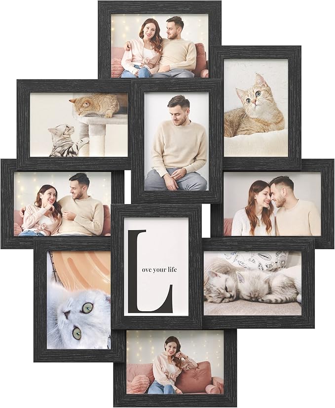 Collage Picture Frames, 4x6 Picture Frames Collage for Wall Decor, 10 Pack Photo Collage Frame for Gallery, Multi Family Picture Frame Set, Glass Front, Assembly Required, Ink Black