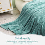 Large Flannel Fleece Throw Blanket, 50X70 Inches Soft Jacquard Weave Leaves Pattern Blanket For Couch, Cozy, Warm, Lightweight And Decorative Celadon Blanket