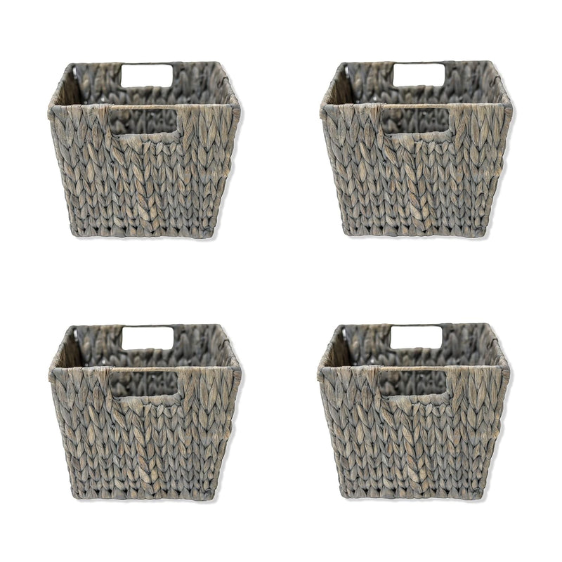 11.5" Hyacinth Storage Basket With Handles, Rectangular (Set Of 4, Gray)