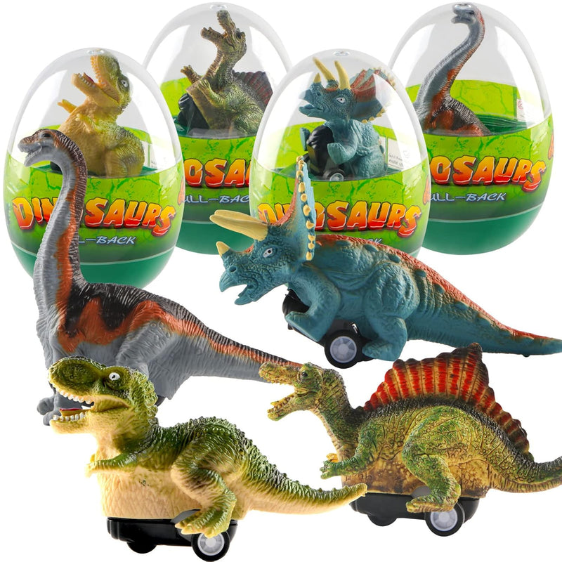 4 Pack Prefilled Easter Eggs With Dinosaur Pull Back Cars, Jumbo Plastic Easte