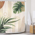 Boho Sage Green Shower Curtain 60Wx72L Inches, Abstract Bohemian Mid Century Bathroom Curtains, Plant Botanical Palm Leaf Shower Curtain Set Bath Accessories Fabric Waterproof 12 Hooks