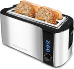 Long Slot 4 Slice Toaster, Reheat, 6 Toast Settings, Defrost, Cancel Functions, Built-in Warming Rack, Extra Wide Slots for Bagels & Waffles, Stainless Steel & Black