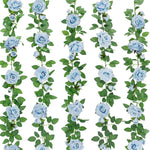 5Pcs 32.5FT Blue Flower Garland Fake Flower Vines Faux Artificial Floral Garland Hanging Rose Ivy for Wedding Decortions Arch Garden Ceremony Background Outdoor Wall Decor