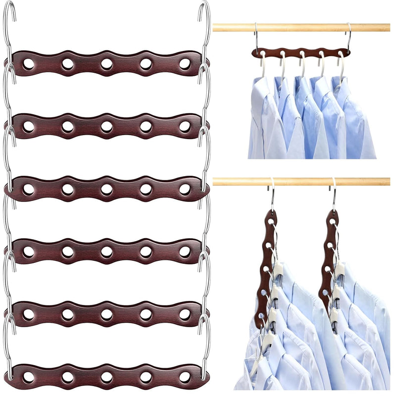 Space Saving Wooden Closet Hangers, 6 Piece Set, Walnut Color, Ideal For Dorms A