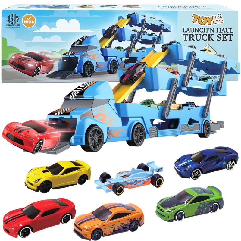 7 In 1 Toy Car Hauler Semi Truck Toy Cars For Kids Ages 4 8 Boys Toddler Cars