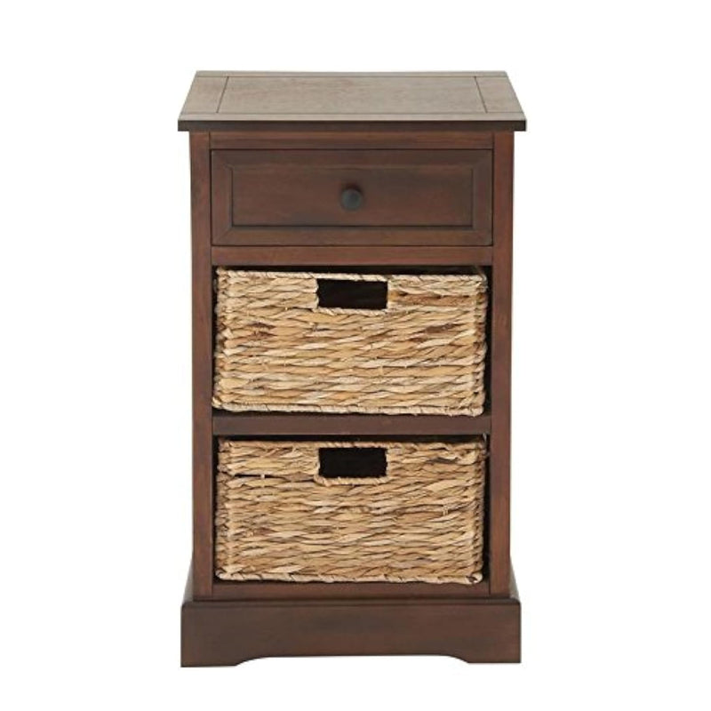 Wood 2 Baskets And 1 Drawer Storage Unit, 16" X 13" X 28", Brown