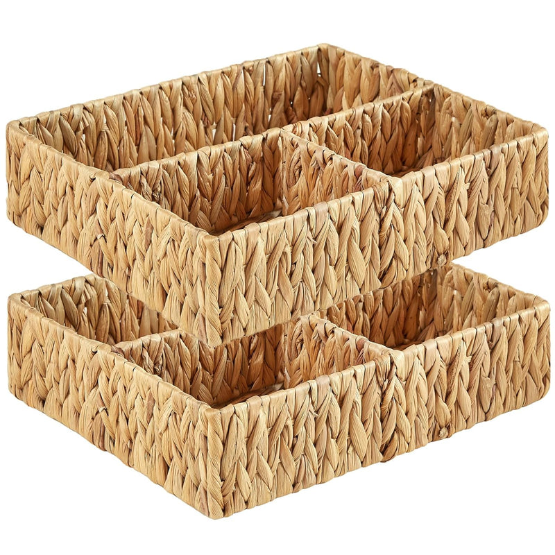 Wicker Divided Storage Basket, Hand-Woven Water Hyacinth Wicker Baskets, Basket