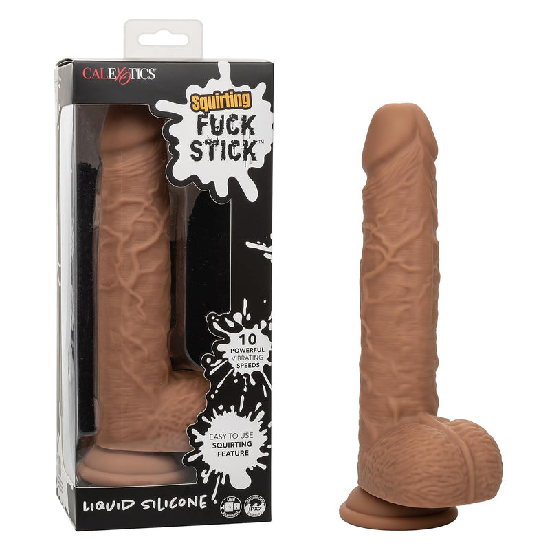 Squirting Fuck Stick, Realistic Dildo Vibrator With Squirting Action And Suction Cup Brown - Se-0257-30-3