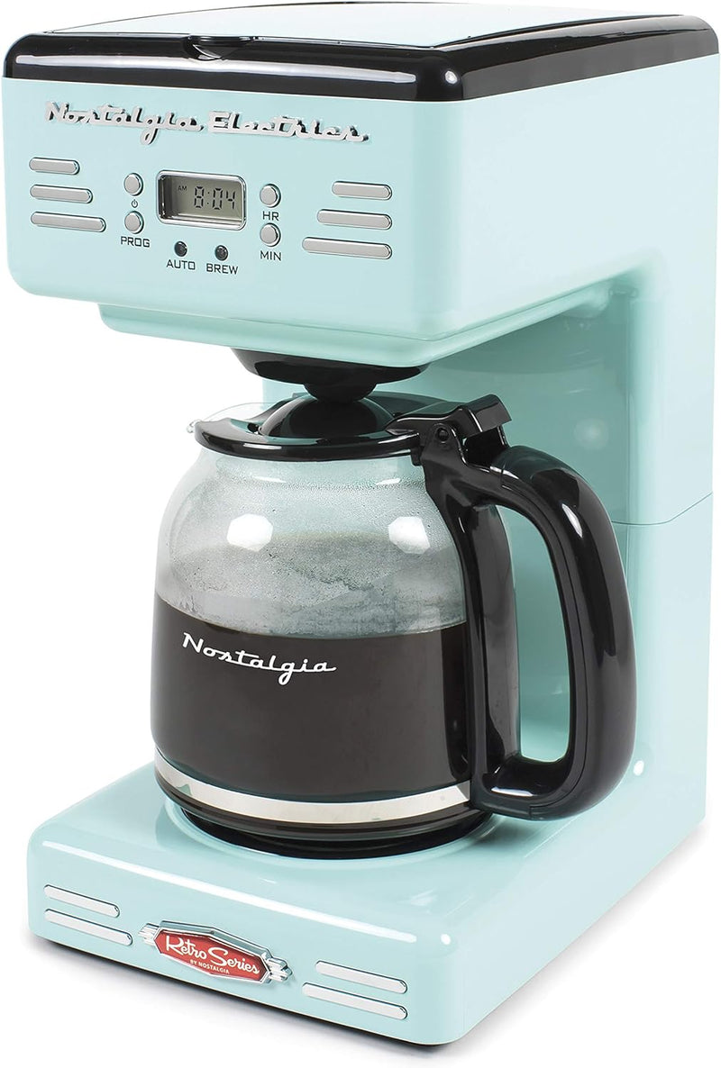 Retro 12-Cup Programmable Coffee Maker With LED Display, Automatic Shut-Off & Keep Warm, Pause-And-Serve Function, Aqua