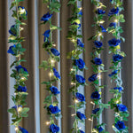 2 Pack (16FT) Artificial Rose Vine Fake Flowers Garland Hanging Silk Rose Ivy Plants Vine for Wedding Arch Party Garden Home Bedroom Office Wall Aesthetic Art Décor (Royal Blue)