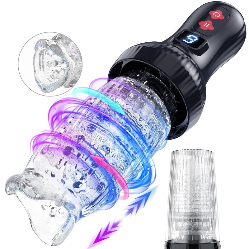 Male Masturbator Sex Toys, Automatic Male Masturbators Sex Toy With 9 Thrusting & Rotating Modes, Mens Sex Machine Electric Pocket Pussy With Cover, Lcd Display Male Stroker Adult Sex Toys