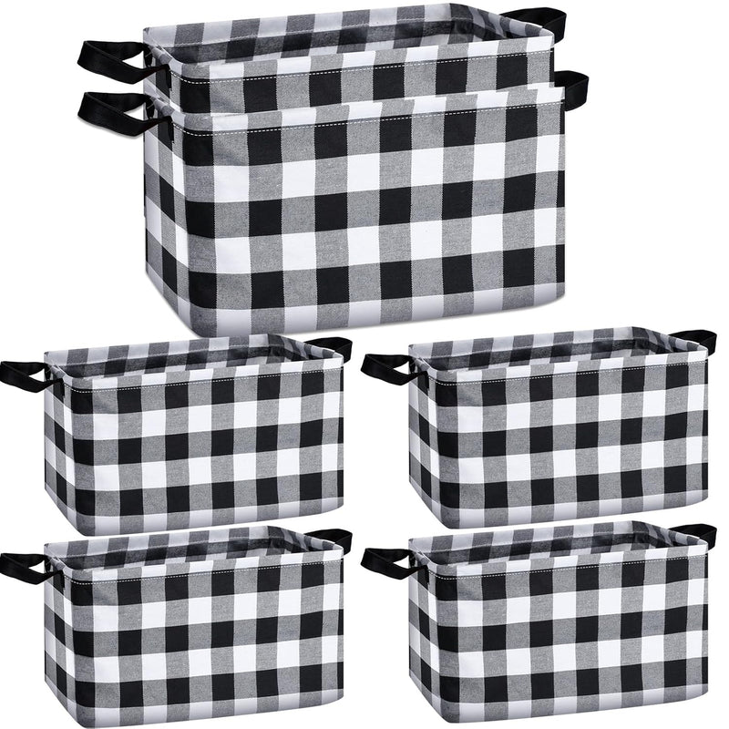 10 Pcs Christmas Buffalo Plaid Basket Collapsible Basket With Handles Large Stor