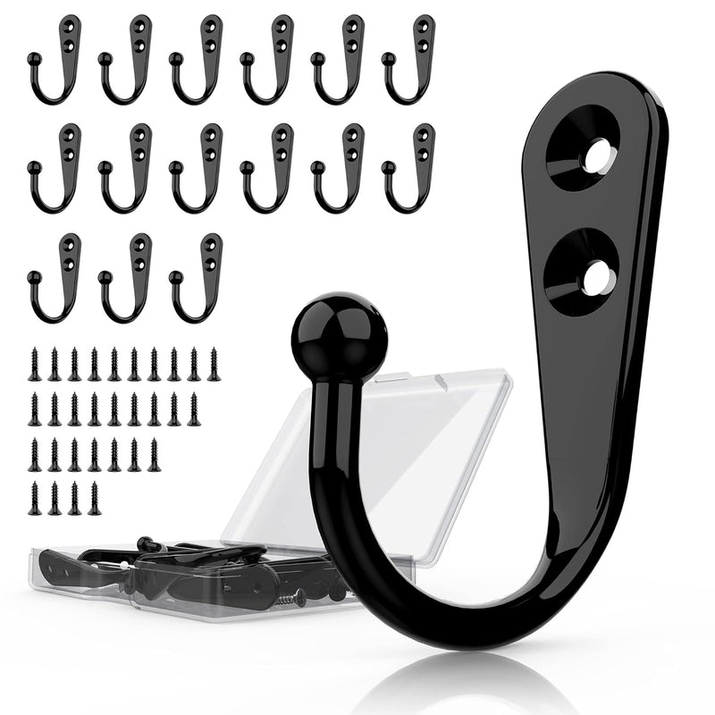 15 Pcs Black Wall Mounted Coat Hooks, Hanger Hook With 30 Pieces Screws For Towe