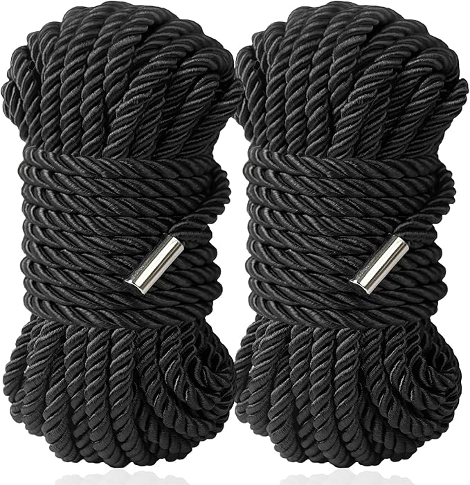 BDSM Shibari Bondage Sex Rope - BDSM Kit Adult Bondage Restraints Set Sex Toys for Women & Couples, 32 Feet 8MM (2-Pack, Black)