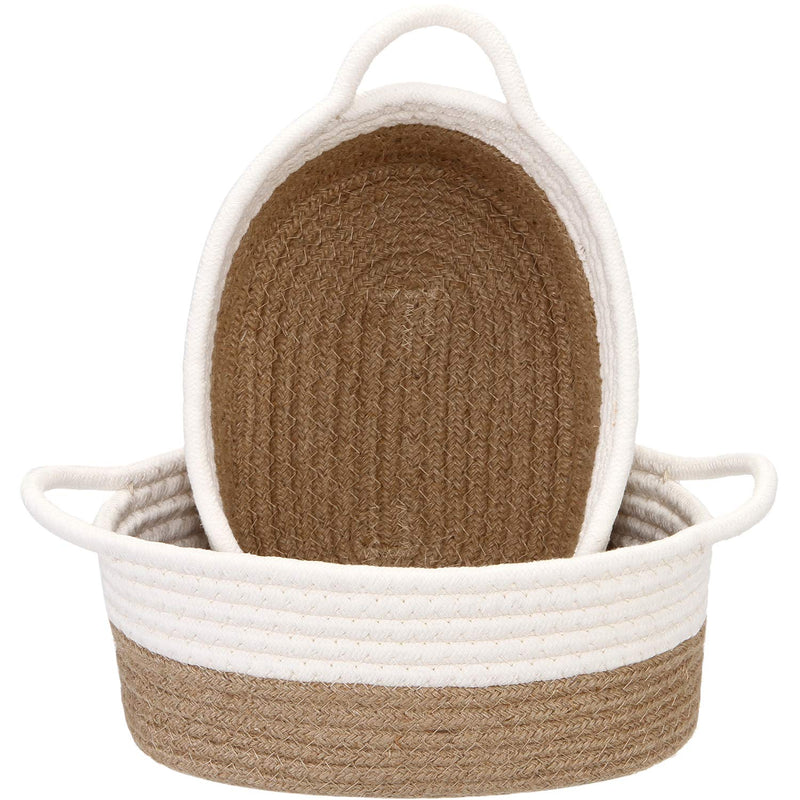 2-Pack Cotton Rope Baskets, 10 X 7 X 4 Inches Small Woven Storage Basket, Fabric