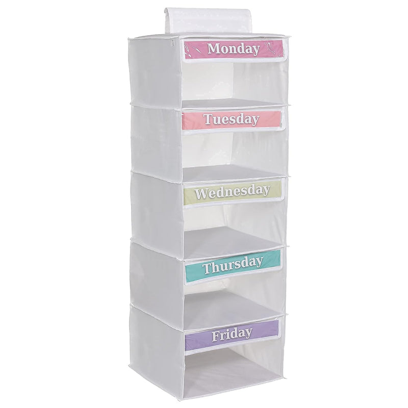 5-Shelf Weekly/Weekday Clothes Organizer For Kids (33”) School/ Day Of The Week,