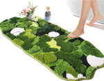 Cute Green Moss Bathroom Runner Rug Long Rectangular Boho Aesthetic Leaf Leaves Bath Mat Shaggy Non Slip Absorbent Shower Mat Decor