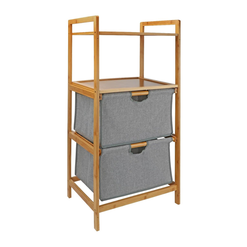 4-Tier Natural Bamboo Storage Rack With 2 Linen-Like Drawer, Multipurpose Freest