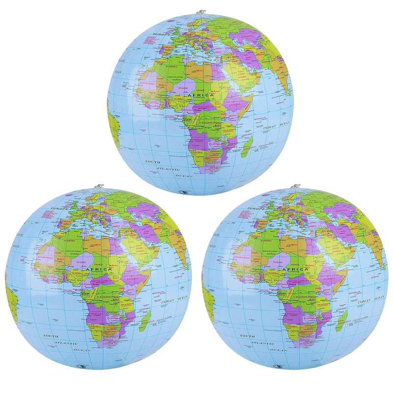 3 Pcs Inflatable Globes, Pvc World Globe, 16 Inch Before Inflated, 12 Inch