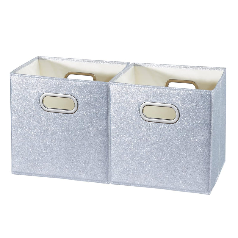 2 Pcs Glitter Storage Cubes Shiny Sparkly Foldable Storage Basket Bin Box Set Wi