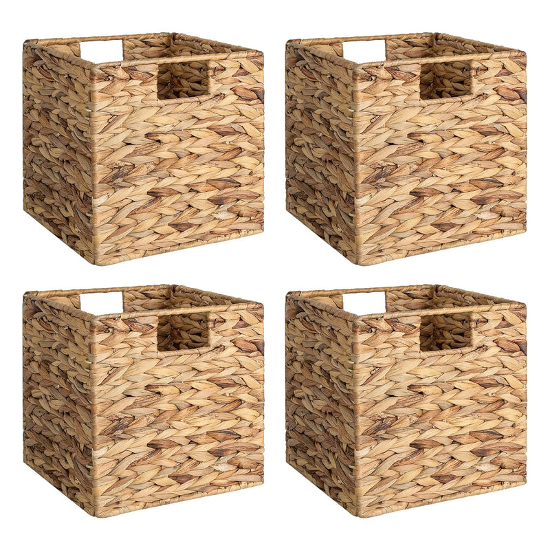 Wicker Storage Cubes With Liners, Water Hyacinth Storage Baskets For Shelving, H