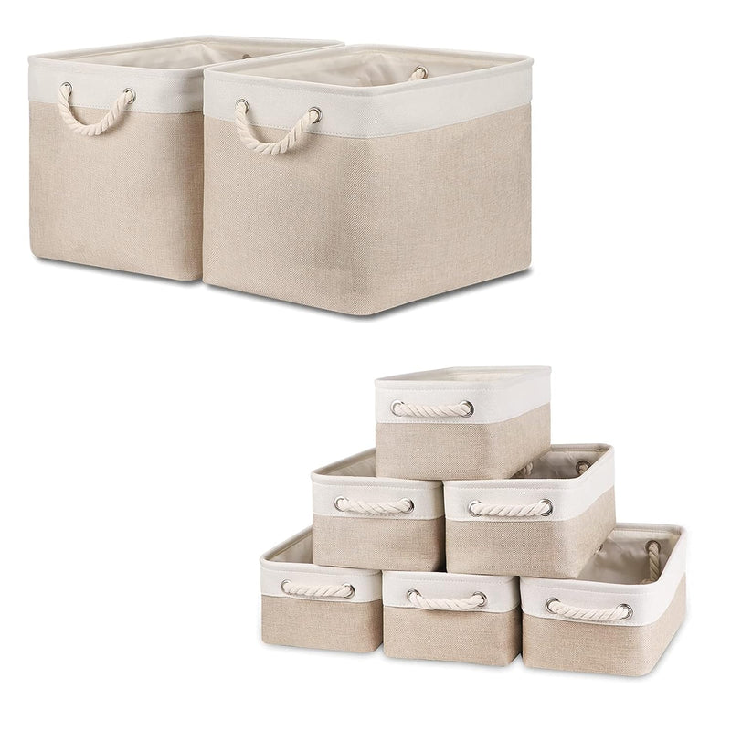 Baskets Set Fabric Storage Bins-Beige Bundled Baskets Of 2 Large Baskets 16" X 1