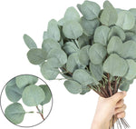 20 Pcs Fake Eucalyptus Leaves Stems 14.2" Tall Silver Dollar Artificial Greenery Stems for Home Wedding Decor Faux Eucalyptus Plant Bride Bouquet Vase Floral Arrangement (Grey Green)