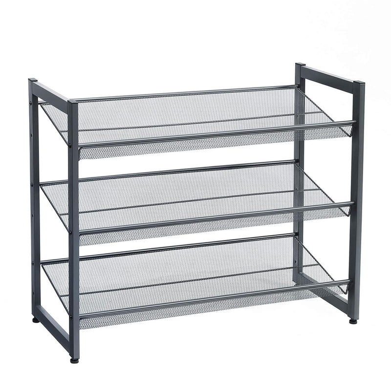 3-Tier Shoe Rack Storage, Metal Mesh, Flat Or Angled Stackable Shoe Shelf Stand