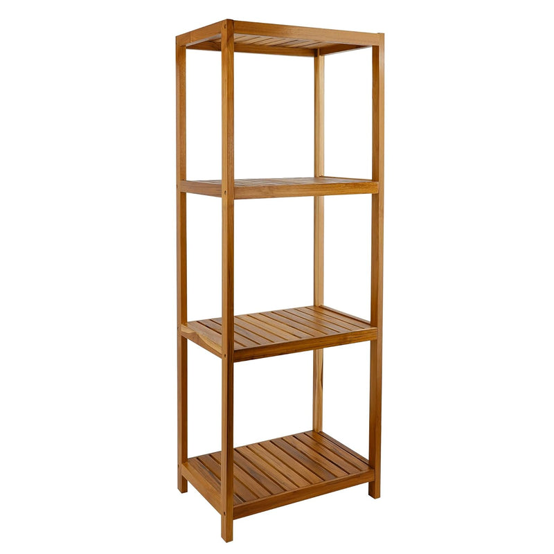 Teak Bathroom Shelf, 4-Tier Storage Shelf, Wooden Stand Shelf Organizer For Bath