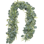 2 Pack 5.5ft Artificial Eucalyptus Garland Spring Garland Fake Silver Dollar Greenery Garland Vines Table Runner for Wedding Home Party Mantle Wall Decor