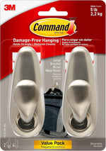 Forever Classic Large Metal Wall Hooks - Damage-Free, Adhesive, 2 Hooks