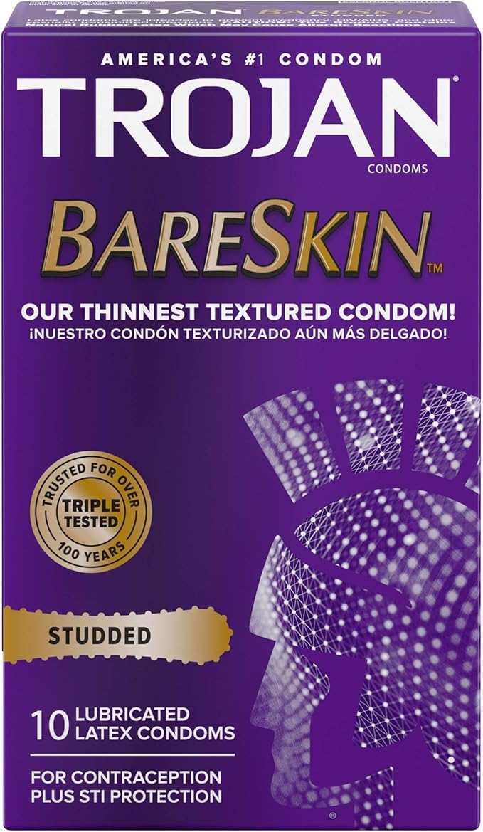 Studded Bareskin Lubricated Condoms - 10 Count