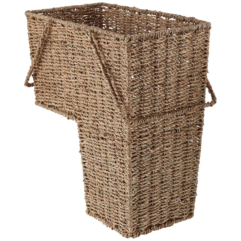 15" Wicker Storage Stair Basket With Handles (Natural)