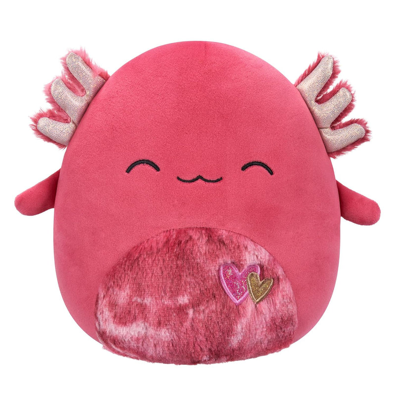 Original 8 Inch Indiemae Maroon Axolotl With Fuzzy Belly And Hearts Embroid