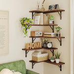 Corner Floating Shelves, Rustic Wood Wall Shelves for Bathroom, Kitchen, Bedroom or Living Room (Dark Carbonized Black)