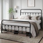 Classic Metal Platform Bed Frame Mattress Foundation with Victorian Style Iron-Art Headboard/Footboard/Under Bed Storage/No Box Spring Needed/Queen Size Black