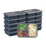 Prep 3-Compartment Meal-Prep Containers With Custom-Fit Lids - Microwaveable, Durable, Reusable, Bpa-Free, Freezer And Dishwasher Safe Food Storage 10 Trays & (Navy Blue)