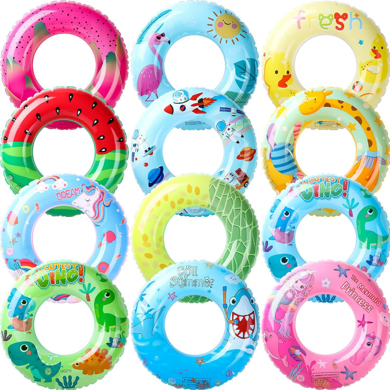 12 Pcs Inflatable Pool Floats Kids Beach Swim Tubes Ring Pool Tube Dinosaur Se