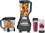 Mega Kitchen System, 1500W, 4 Functions for Smoothies, Processing, Dough, Drinks & More, with 72 Blender Pitcher, 64 Processor Bowl, (2) 16-oz. to-Go, Black, with 2 Nutri Cups + Lids