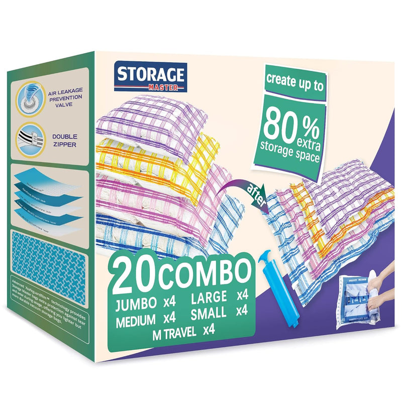 20 Pack Vacuum Storage Bags, Space Saver Bags Compression Storage Bags For Comfo