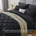 Full Comforter Set - 7 Pieces Comforters Full Size Black, Pintuck Bed In A Bag Pinch Pleat Bedding Sets With All Season Comforter, Flat Sheet, Fitted Sheet And Pillowcases & Shams