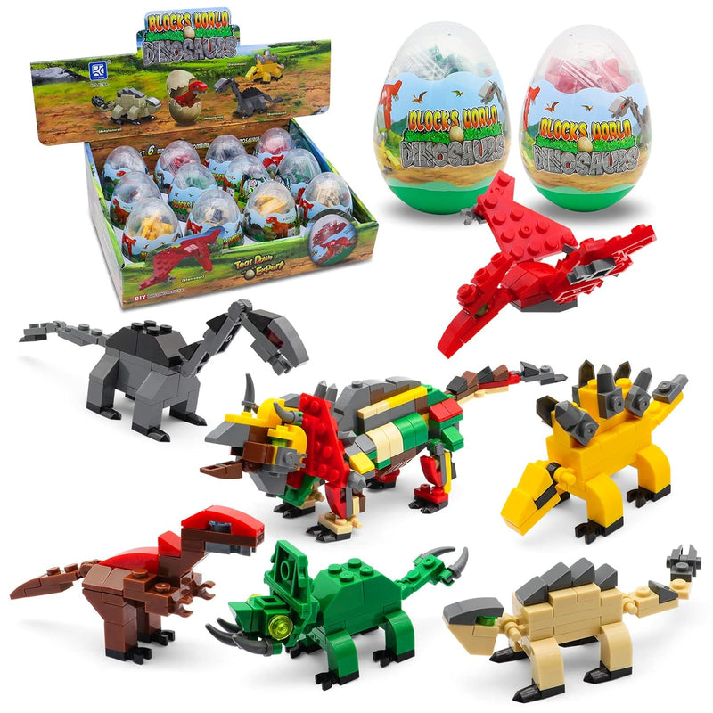 12Pcs Dinosaur Eggs With Dinosaurs Building Blocks, Egg Surprise Toys For E