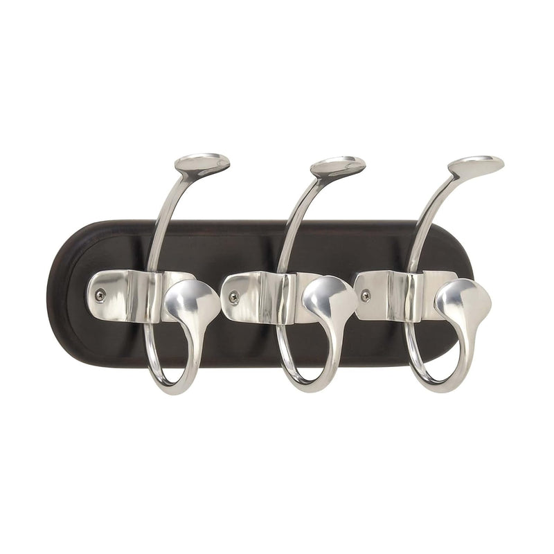 62127 Oval Aluminum And Mango Wood Wall Hook Rack, 7" X 16", Black/Silver