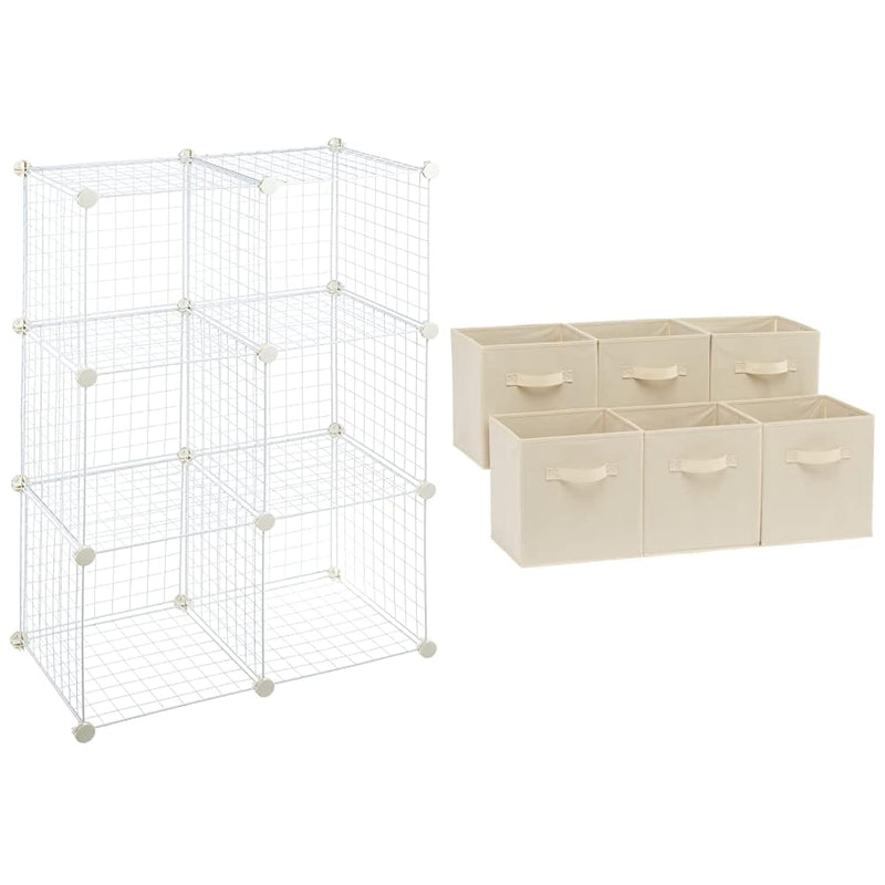 6-Pack Collapsible Fabric Storage Cubes With Handles, Beige, 14" X 14" Stackable