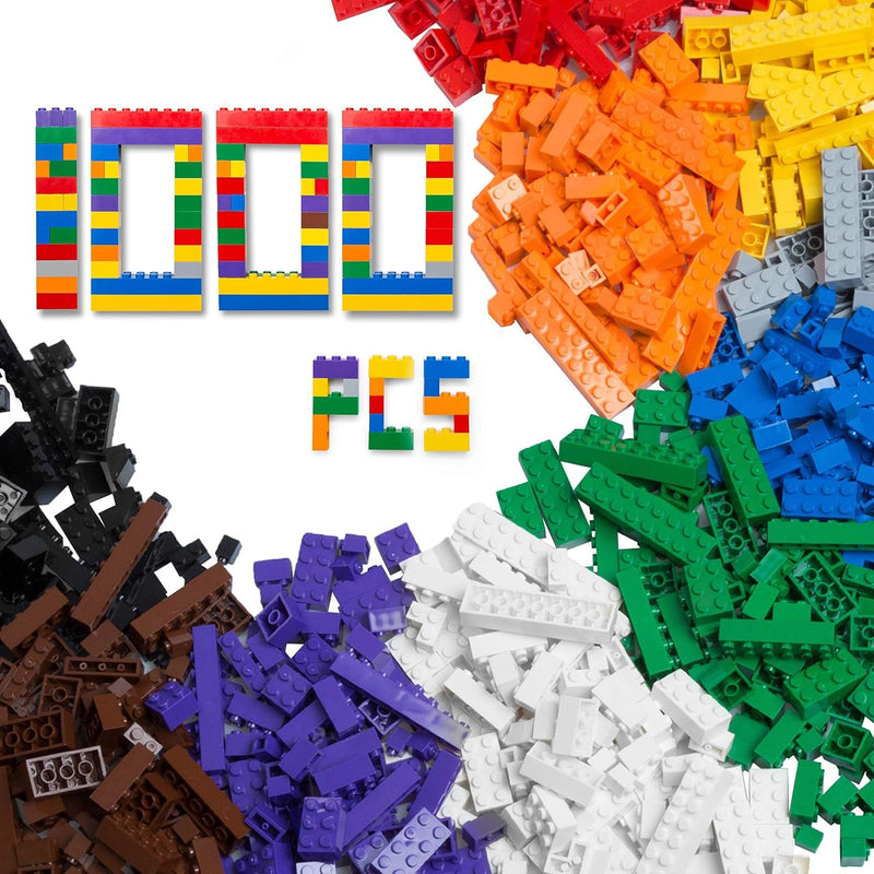 1000 Piece Building Bricks Play Set, 10 Classic Colors Bulk Building Blocks