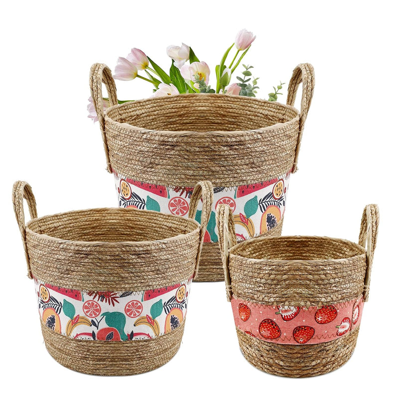 3 Pack Hand Woven Storage Baskets, Round Woven Baskets For Organizing, Decorativ